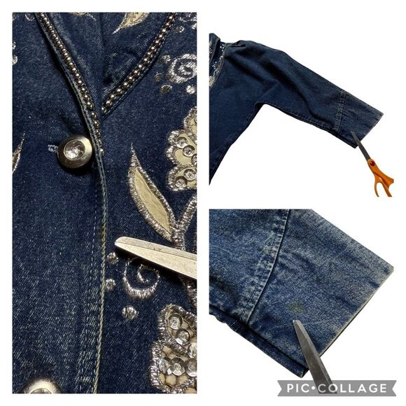 Vintage Niya Collection Heavily Embellished Blue Denim Jean Jacket Sz M - Picture 15 of 16